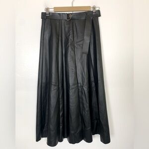 Bobbles & Lace Faux Leather Maxi Skirt Size M Color Black Belted A Line NWT